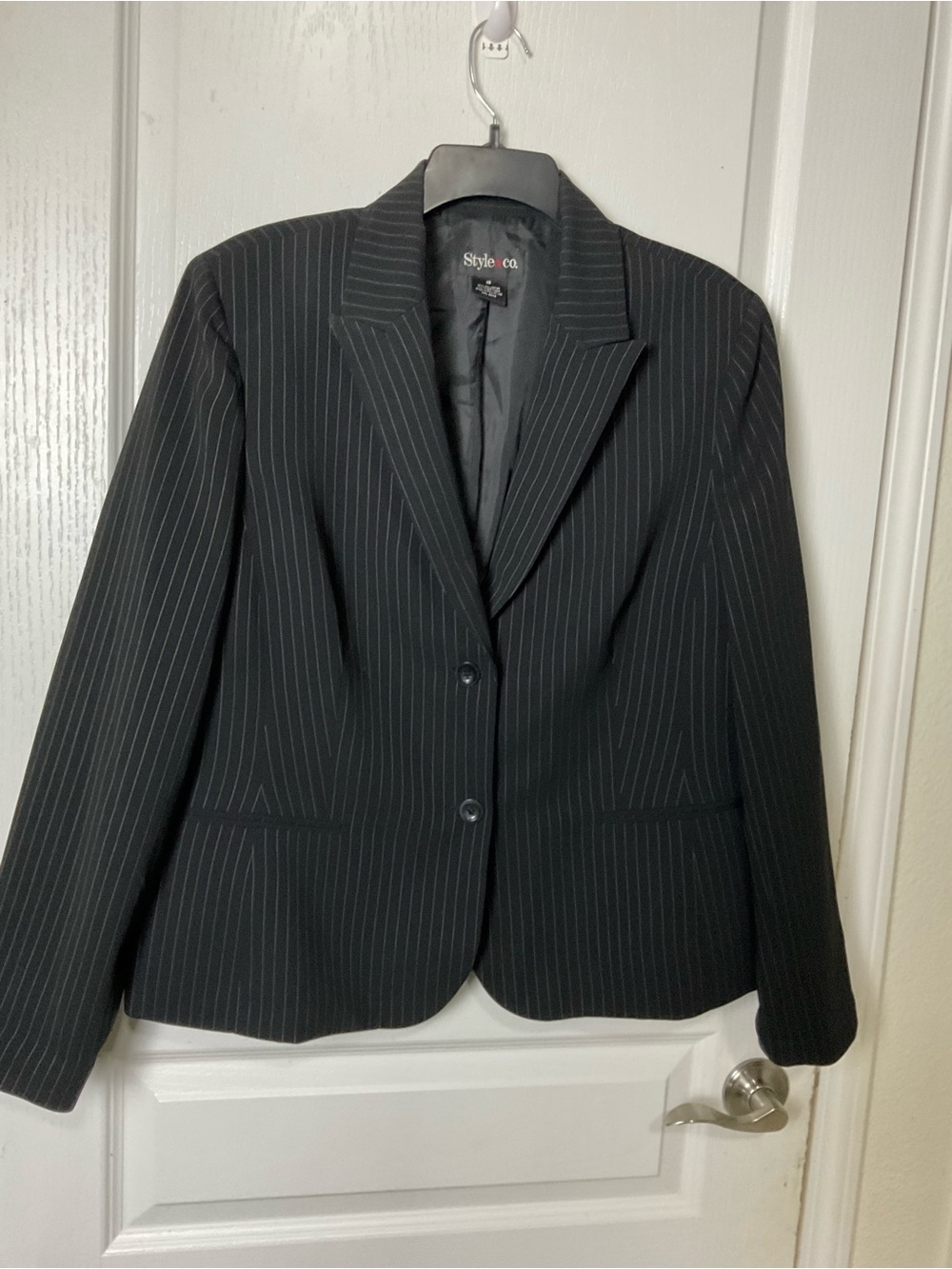 Style & Co Black Pinstripe Blazer Jacket Size 18 Career Office - Picture 2 of 10